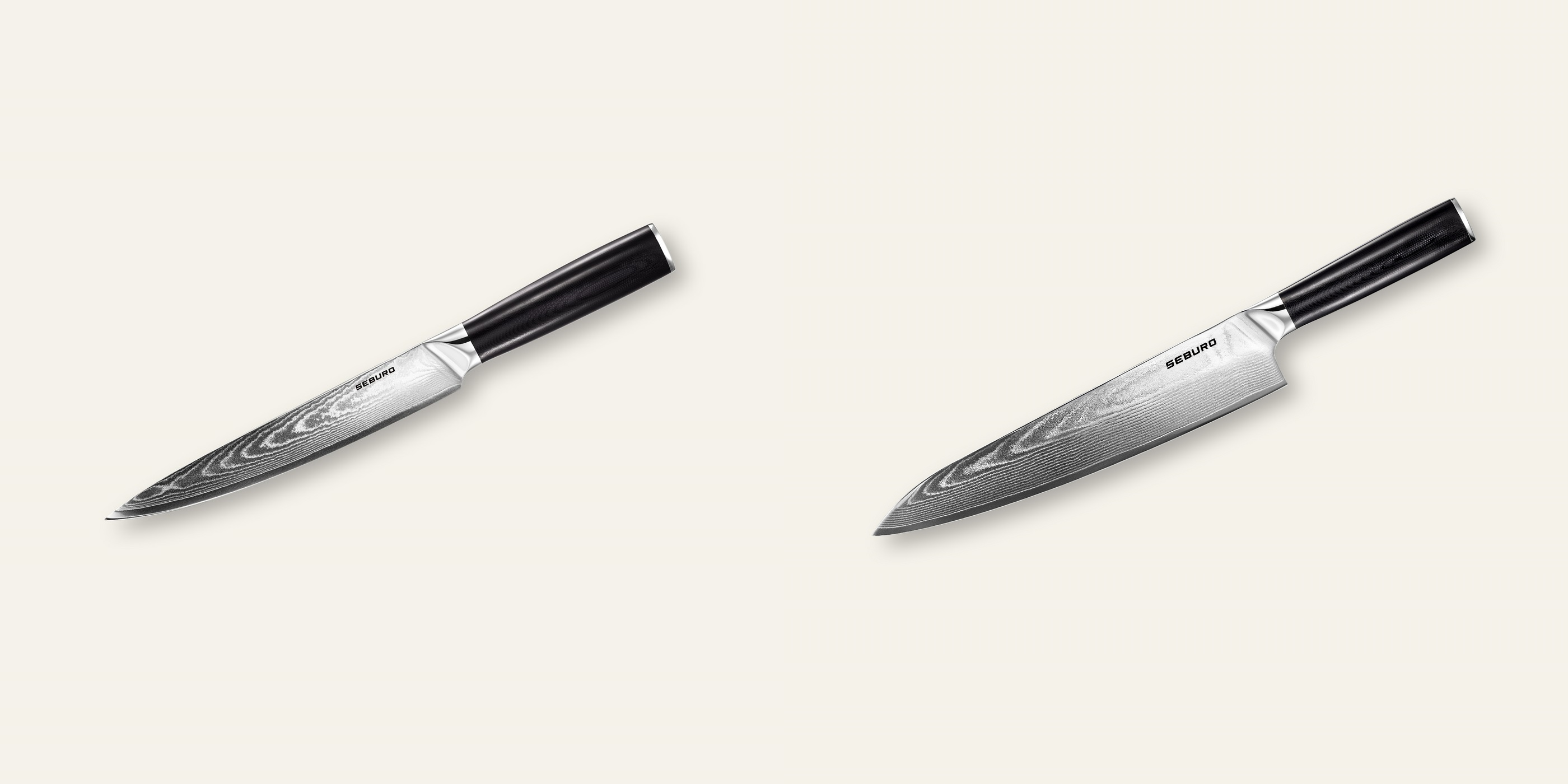 AKCE 1+1 Plátkovací nůž Seburo SARADA Damascus 200mm + Šéfkuchařský nůž Seburo SARADA Damascus 250mm