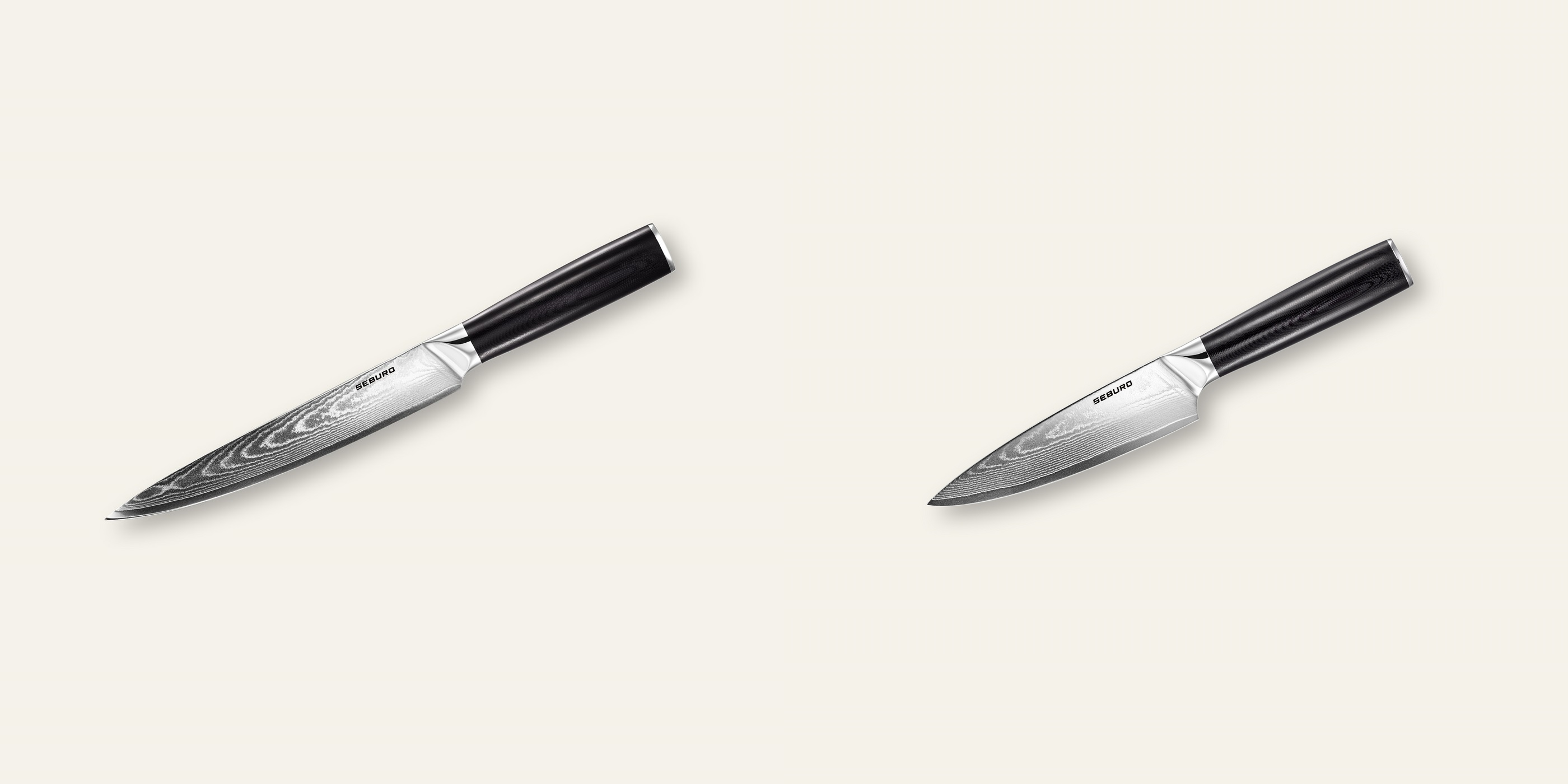 AKCE 1+1 Plátkovací nůž Seburo SARADA Damascus 200mm + Šéfkuchařský nůž Seburo SARADA Damascus 150mm