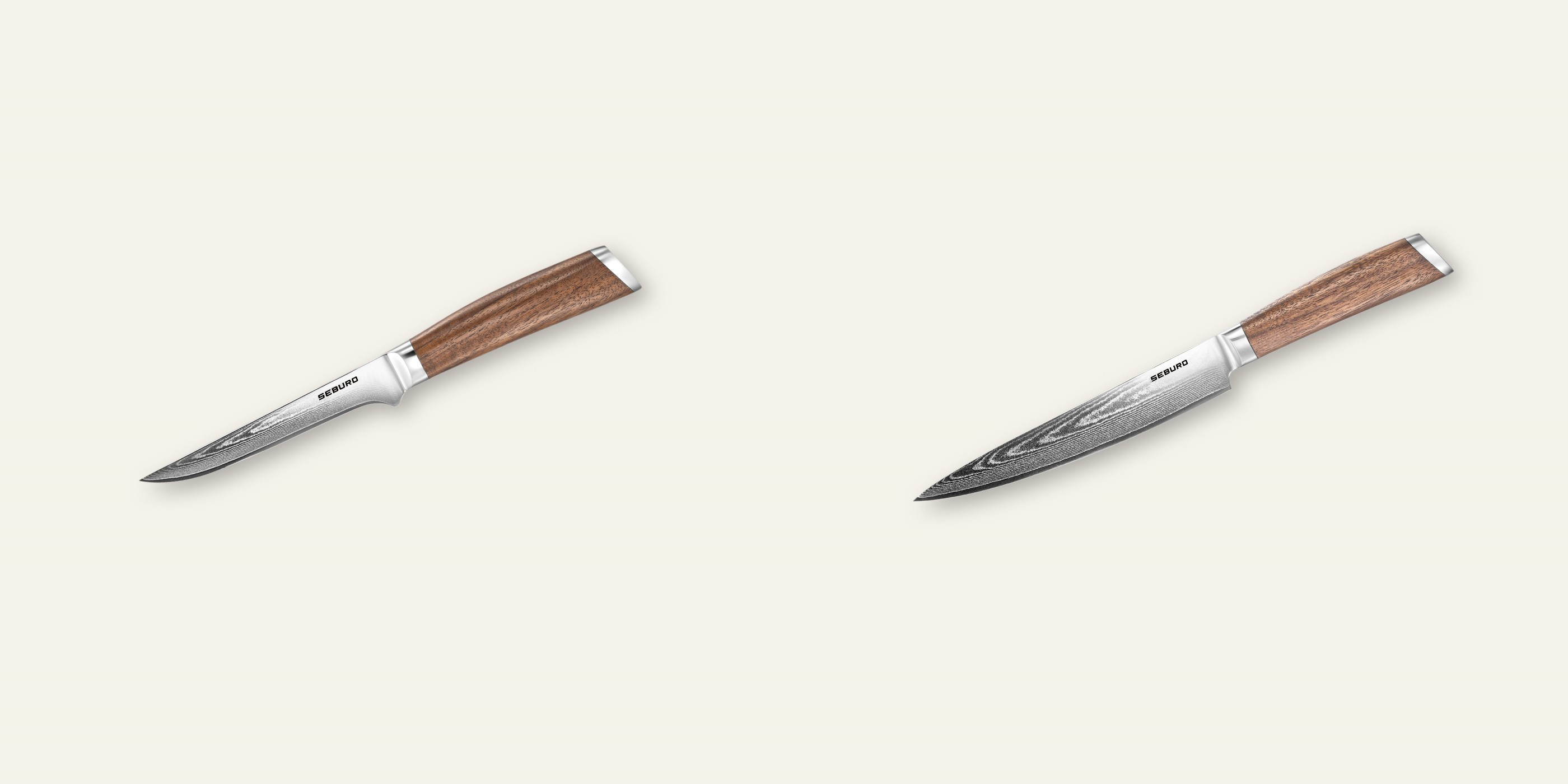 AKCE 1+1 Vykosťovací nůž Seburo HOGANI Damascus 140mm + Plátkovací nůž Seburo HOGANI Damascus 195mm