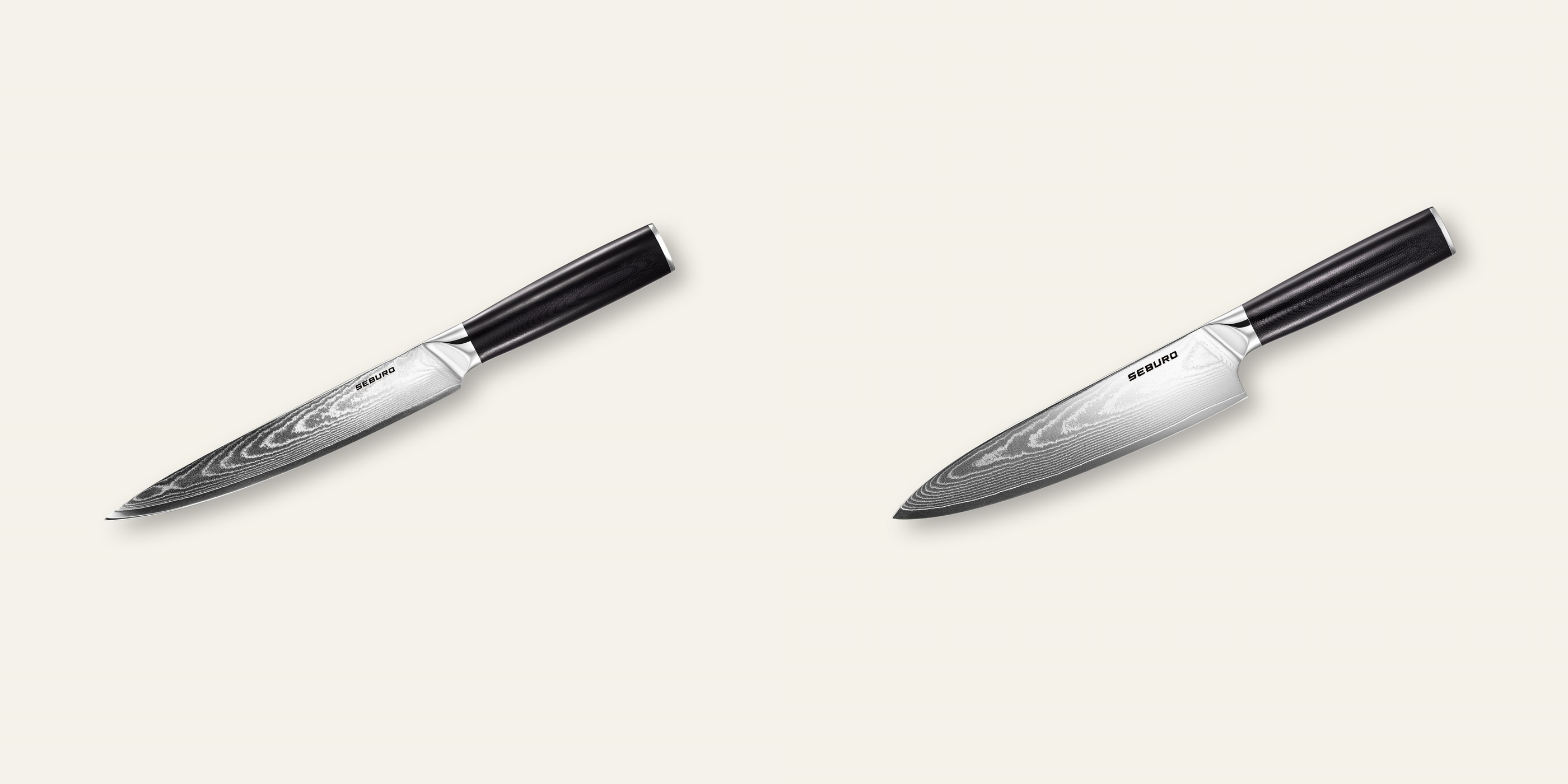 AKCE 1+1 Plátkovací nůž Seburo SARADA Damascus 200mm + Šéfkuchařský nůž Seburo SARADA Damascus 200mm