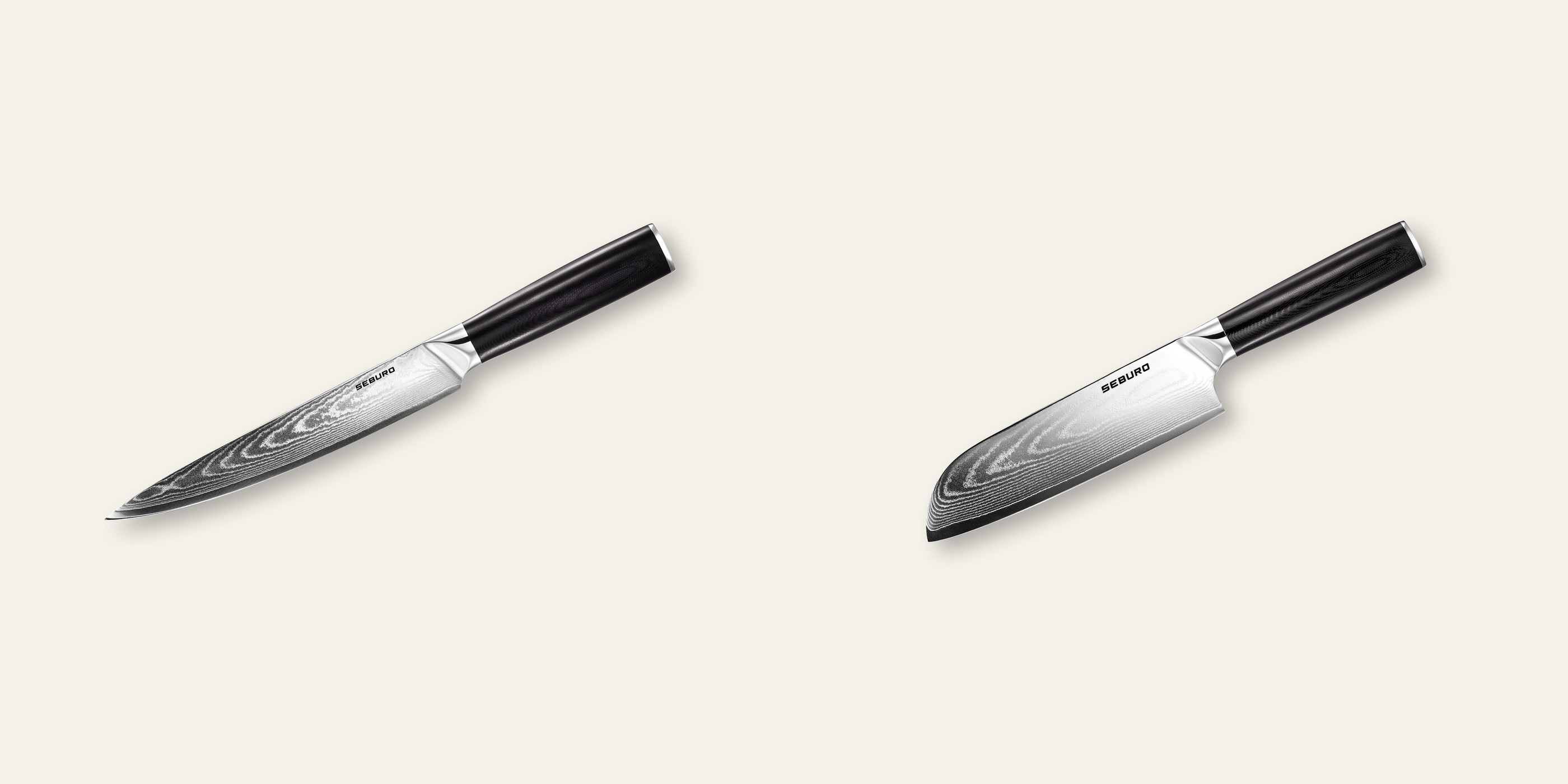 AKCE 1+1 Plátkovací nůž Seburo SARADA Damascus 200mm + Santoku nůž Seburo SARADA Damascus 175mm
