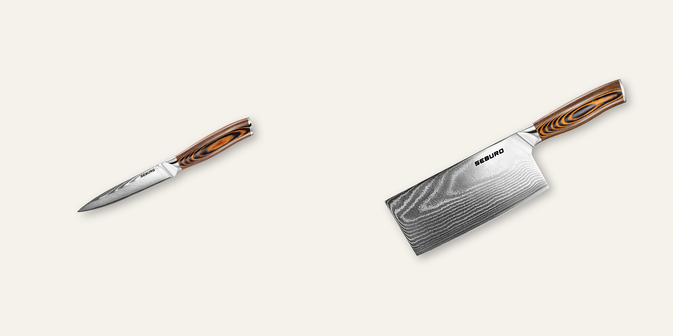 AKCE 1+1 Kuchyňský univerzální nůž Seburo SUBAJA Damascus 130mm + Sekáček Seburo SUBAJA Damascus 180mm