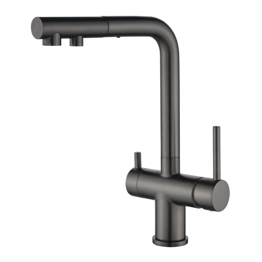 Trojcestná dřezová baterie s vytahovací koncovkou Helika Akvaduo PLUS 2683-T (Graphite lesklý)