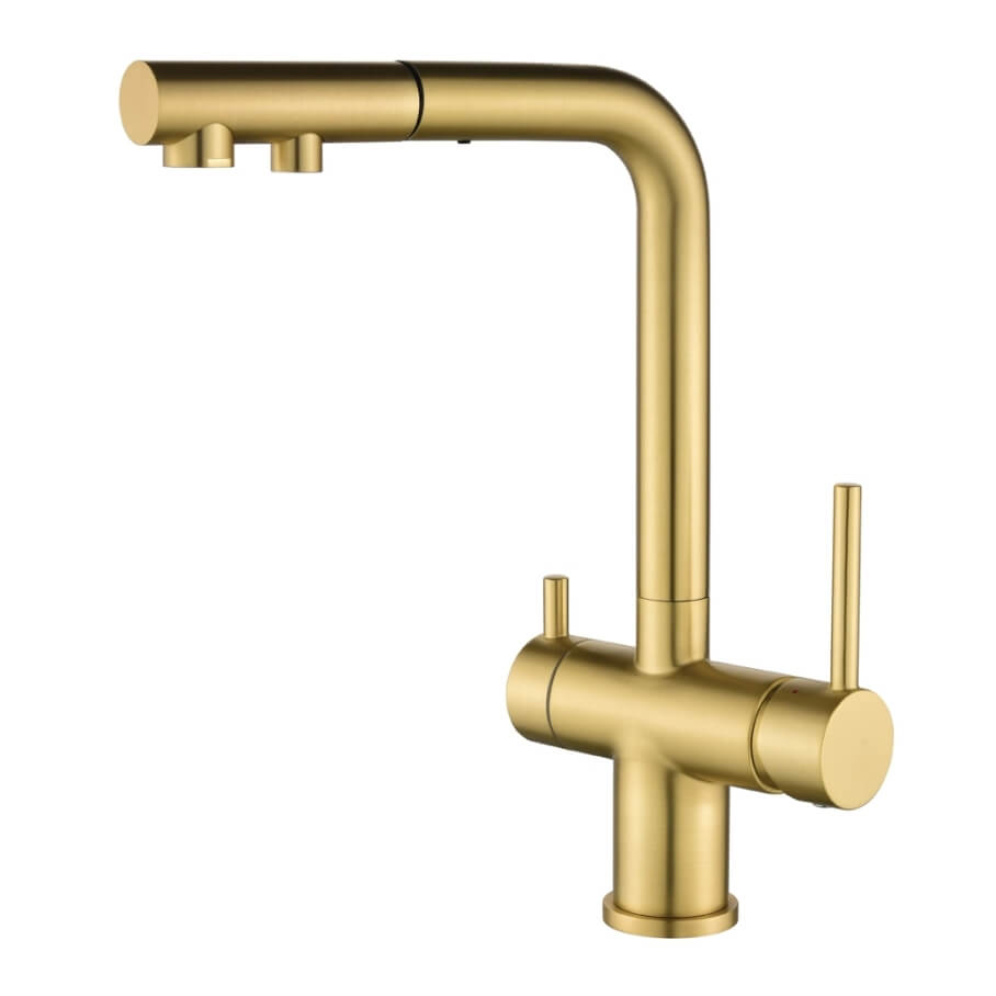 Trojcestná dřezová baterie s vytahovací koncovkou Helika Akvaduo PLUS 2683-G (Gold)