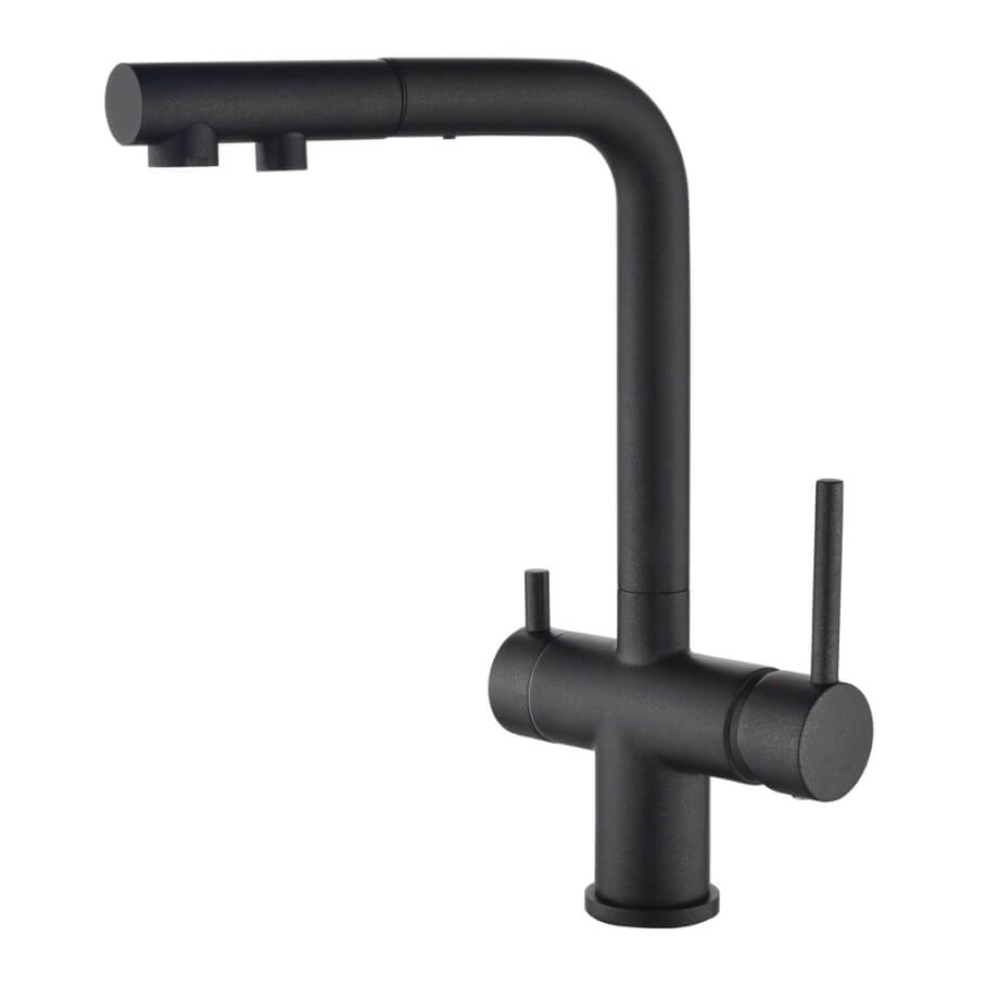 Trojcestná dřezová baterie s vytahovací koncovkou Helika Akvaduo PLUS 2683-601 (black metallic)